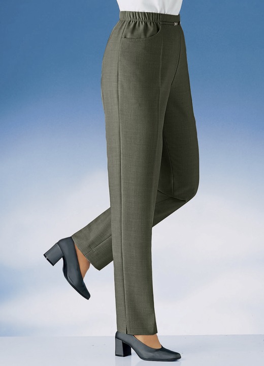 Broeken met elastische band - Pull-on broek in 11 kleuren, in Größe 019 bis 235, in Farbe DONKERGROENE MAALTIJD. Ansicht 1