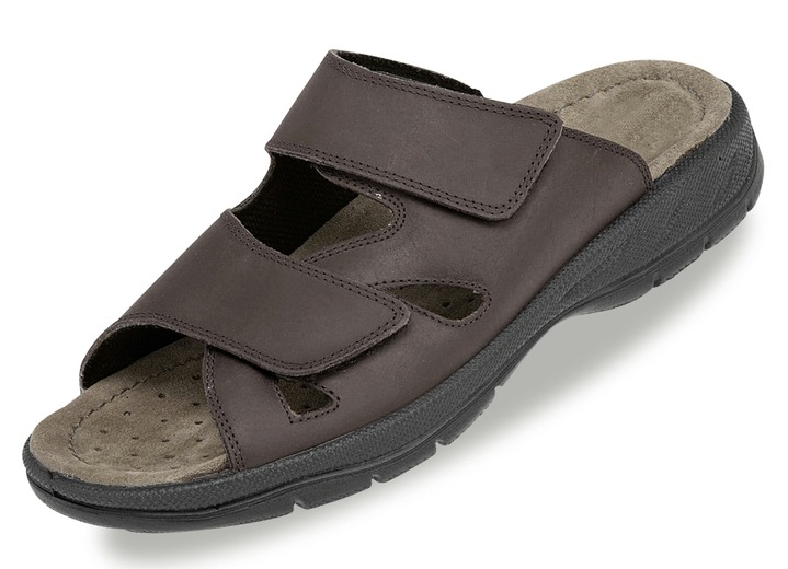 Sandalen & slippers - Muiltjes van grijs rundleer, in Größe 039 bis 046, in Farbe MOKKA