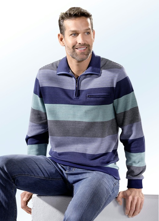 Sweatshirts - Schipperstrui met korte ritssluiting, in Größe 046 bis 062, in Farbe MARINE-MINT-LICHTBLAUW-WIT