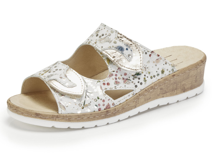 Sandalen & slippers - ELENA EDEN muiltjes van nappaleer met bloemenprint, in Größe 035 bis 041, in Farbe ECRU-MULTICOLOR Ansicht 1