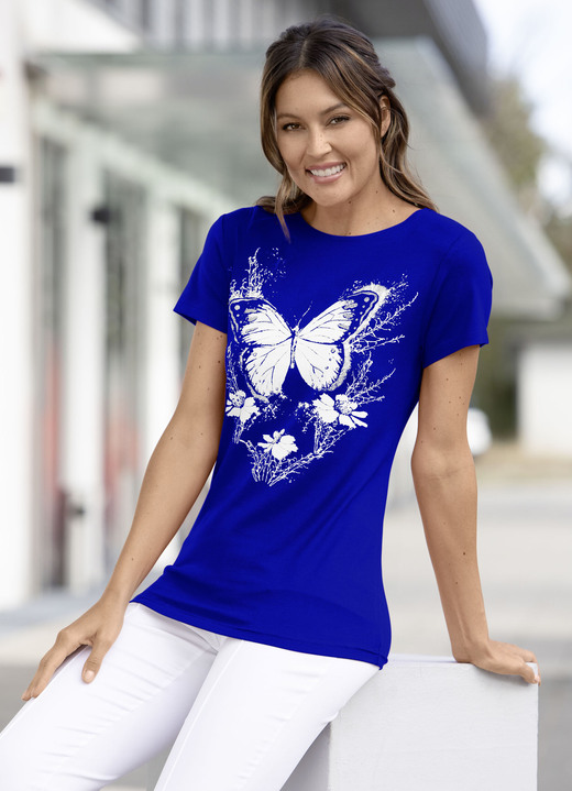 Shirts - Shirt met vlinderprint in 3 kleuren, in Größe 036 bis 054, in Farbe KONINGSBLAUW Ansicht 1