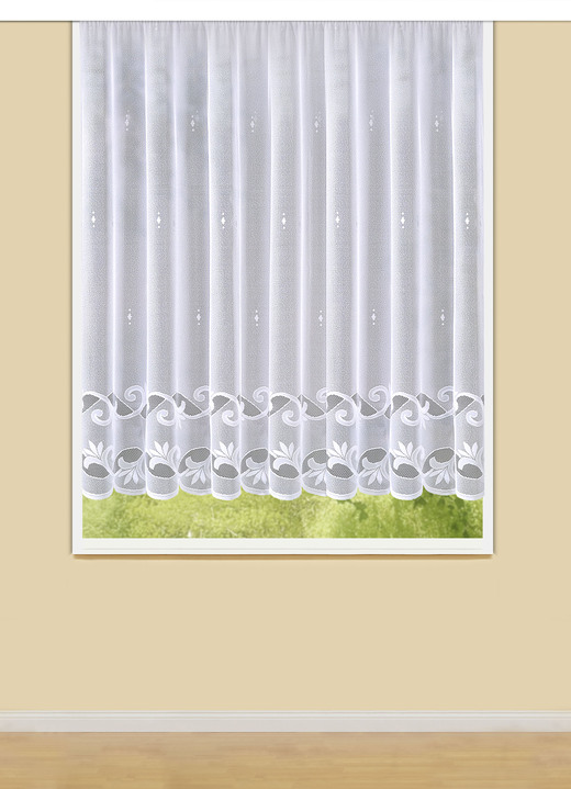 Klassiek - Lichtgewicht bloemengordijn met automatische plooien, in Größe 140 (H 120 x B 300 cm) bis 181 (H175xB600 cm), in Farbe WIT Ansicht 1