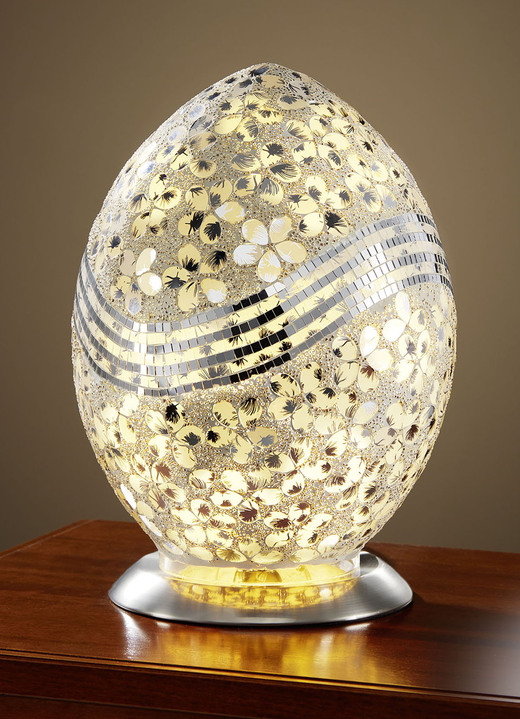 Tafellampen - Eivormige tafellamp met fascinerend mozaïekeffect, in Farbe WIT-ZILVER Ansicht 1