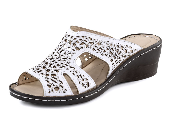 Sandalettes & slippers - ELENA EDEN muiltjes van geperforeerd nappaleer, in Größe 035 bis 041, in Farbe WEISS Ansicht 1