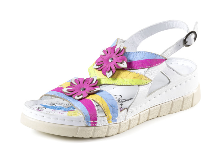 Sandalen & slippers - Gemini sandaal met decoratieve leren bloemen, in Größe 036 bis 042, in Farbe WEISS-MULTICOLOR Ansicht 1