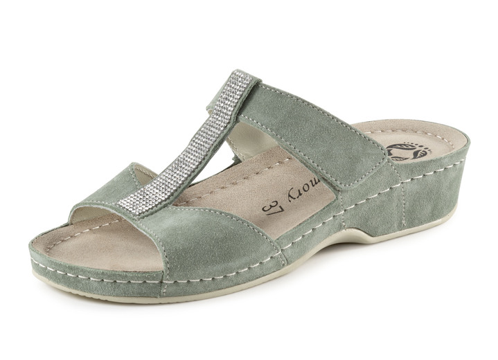 Sandalen & slippers - Mubb muiltjes met fonkelende strass steentjes, in Größe 036 bis 042, in Farbe LINDGRÜN Ansicht 1