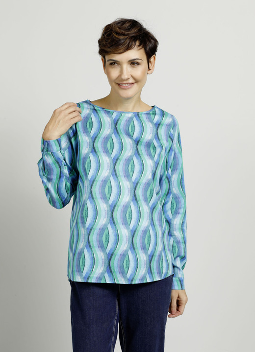 Lange mouw - Slip-on blouse met een harmonieus kleurenspel, in Größe 038 bis 052, in Farbe BLAU-TÜRKIS Ansicht 1