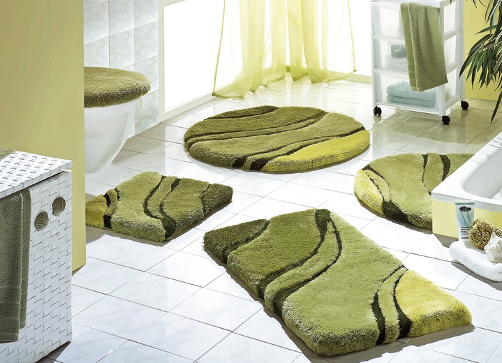 Badmatten - Moderne badkamerset van Kleine Wolke, in Größe 100 (Matje, halfrond 50/80 cm) bis 112 (wc-Dekselafdekking met touwtje), in Farbe GROEN Ansicht 1