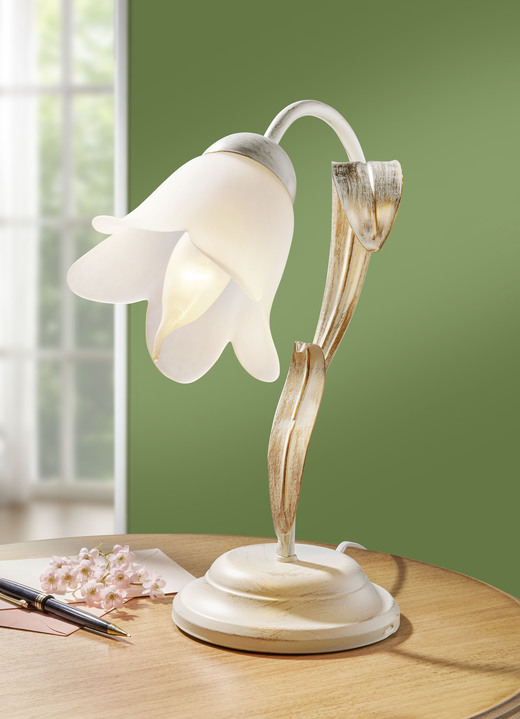 Tafellampen - Tafellamp met bloemvormige lampenkap, in Farbe CRÈME-GOUD