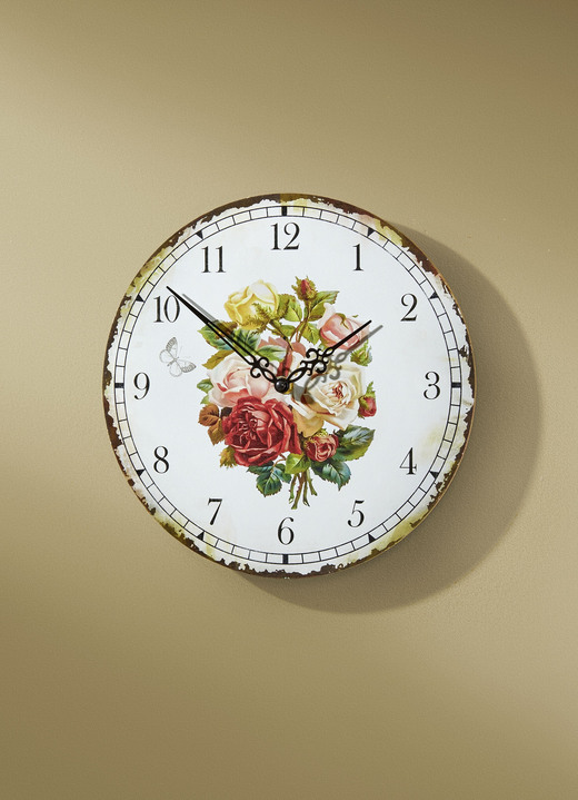 Horloges - Wandklok met een romantisch rozenmotief, in Farbe BUNT