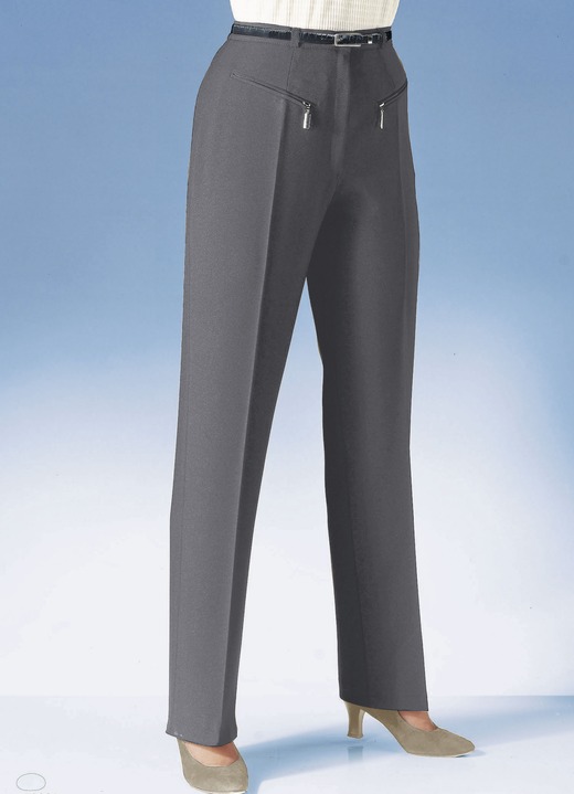 Broek met knoop- en ritssluiting - Broek met paspelzakken met rits, in Größe 018 bis 088, in Farbe DONKERGRIJS Ansicht 1