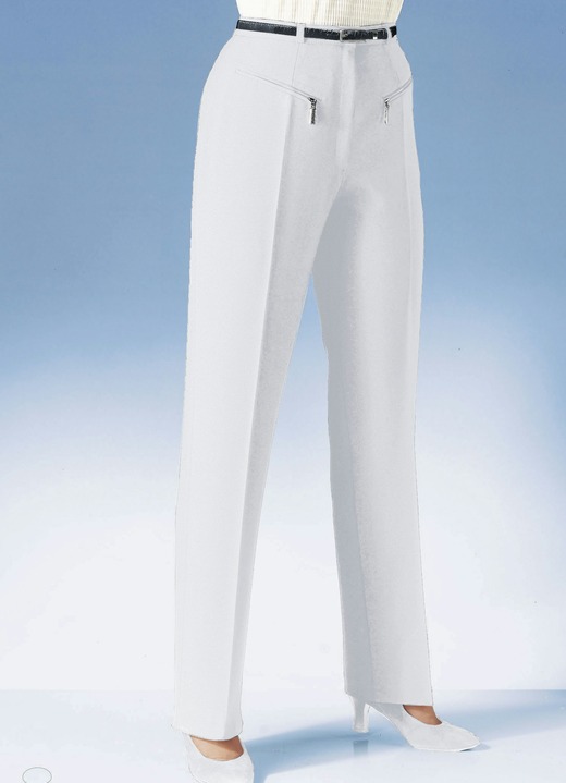 Broek met knoop- en ritssluiting - Broek met paspelzakken met ritssluiting, in Größe 018 bis 088, in Farbe WIT Ansicht 1
