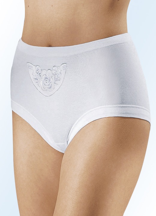 Slips - Verpakking van vijf slips met batistmotief, in Größe 040 bis 060, in Farbe WIT