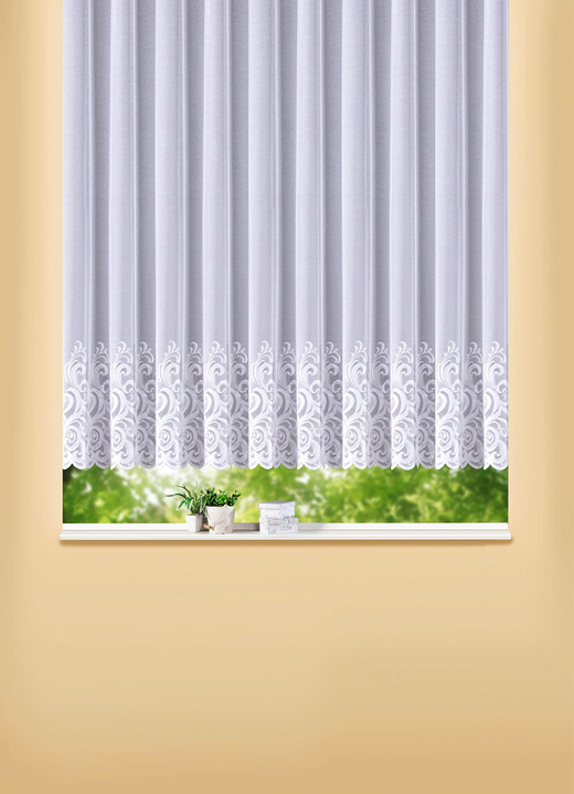 Klassiek - Bloemenvitrage met rechte afwerking, in Größe 140 (H 120 x B 300 cm) bis 181 (H175xB600 cm), in Farbe WIT Ansicht 1