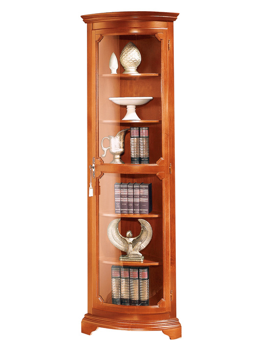 Meubels - Deels massieve hoekvitrine met gebogen glazen deuren met slot, in Farbe KERSENBOOM, in Ausführung klein, 1 deur Ansicht 1