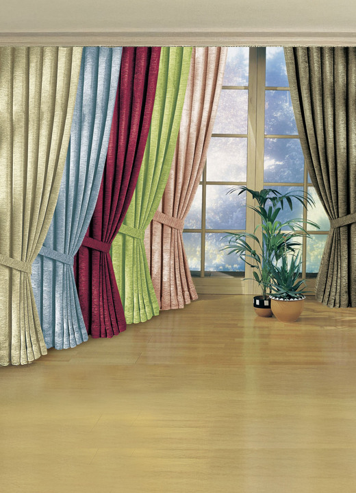 Klassiek - Raamdecoratie gemaakt van zware thermische chenille kwaliteit, in Größe 364 (H 150 x B 135 cm) bis 464 (H245xB270 cm), in Farbe GROEN, in Ausführung met universeel railscharnier Ansicht 1