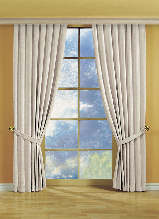 Klassiek - Raamdecoratie gemaakt van zware thermische chenille kwaliteit, in Größe 364 (H 150 x B 135 cm) bis 464 (H245xB270 cm), in Farbe CRÈME, in Ausführung met universele railband Ansicht 1