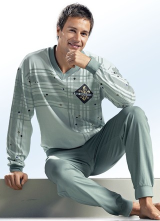Pyjama met V-hals, geplaatste opdruk en manchetten