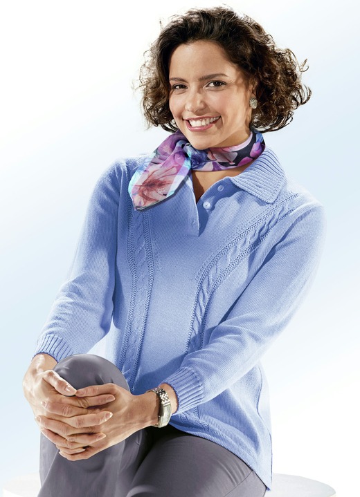 Lange mouw - Trui met scheerwol, in Größe 038 bis 052, in Farbe BLAUW