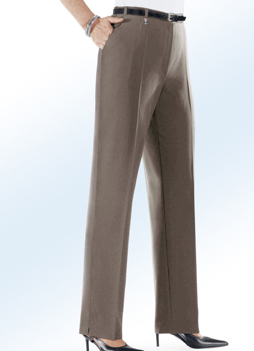 Broek met knoop- en ritssluiting - Comfortbroek met elastische taillebandinzet in 6 kleuren Broek met knoop- en ritssluiting - Comfortbroek met elastische taillebandinzet in 6 kleuren, in Größe 019 bis 096, in Farbe MIDDENBRUIN MEL