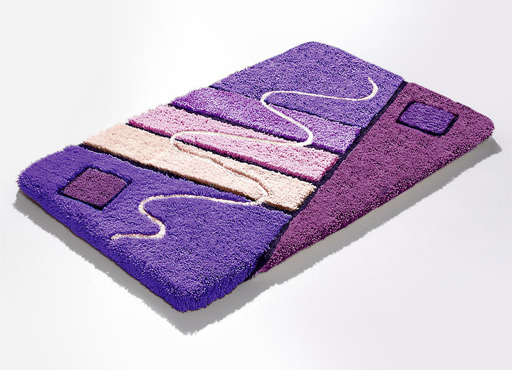 Badmatten - Handgemaakte badkamerset in harmonieuze kleuren, in Größe 100 (Matje, halfrond 50/80 cm) bis 112 (Toiletdekselafdekking 47/50 cm), in Farbe PAARS Ansicht 1