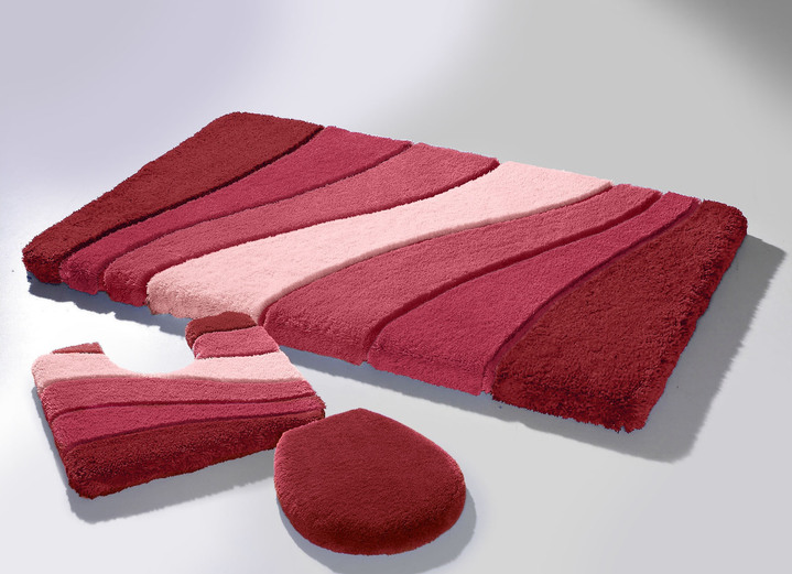 Badmatten - Zeer zachte badmattenset van het gerenommeerde merk Meusch, in Größe 100 (mat, 55/65 cm) bis 112 (wc-Dekselafdekking met touwtje), in Farbe BORDEAUX Ansicht 1