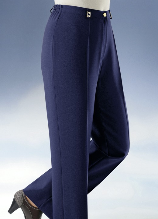 Broek met knoop- en ritssluiting - Broek met bredere tailleband in 9 kleuren Broek met knoop- en ritssluiting - Broek met bredere tailleband in 9 kleuren, in Größe 019 bis 245, in Farbe MARINE