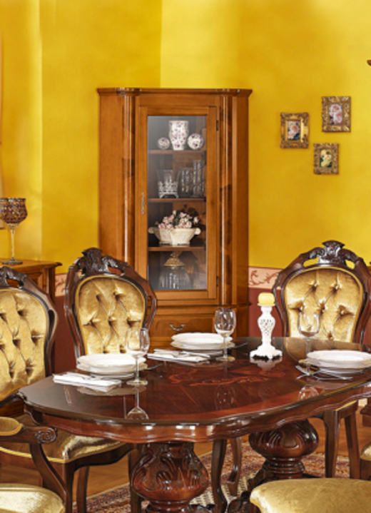 Meubels - Eetkamermeubel met wortelhoutfineer, in Farbe KERSENBOOM, in Ausführung Hoekvitrine Ansicht 1