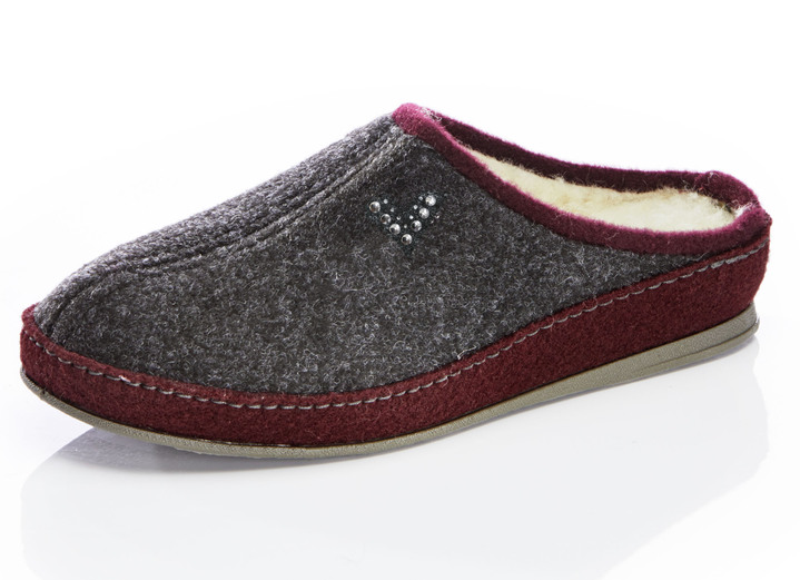 Huisschoenen - Ademende damespantoffels, met nieuwe wol, in Größe 036 bis 043, in Farbe ANTRACIET-BORDEAUX Ansicht 1