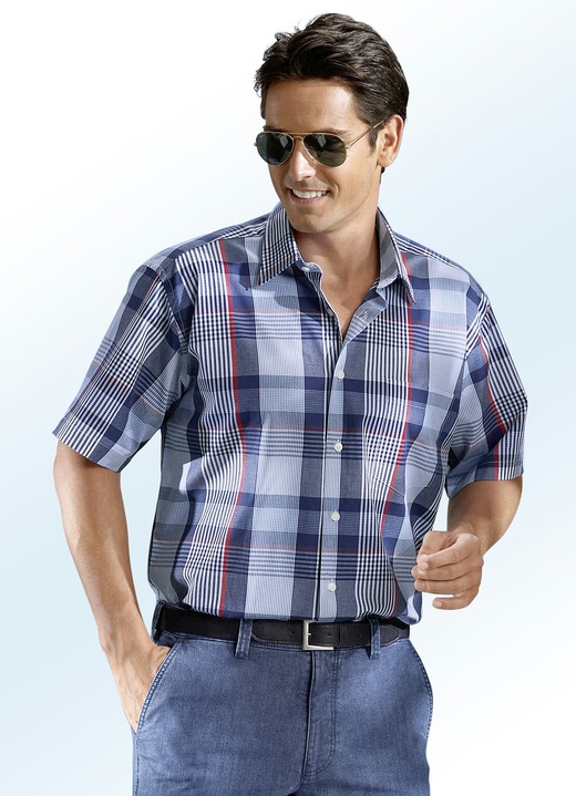 Vrijetijdshemden - Geruit overhemd met achterpand, in Größe 3XL (47/48) bis XXL (45/46), in Farbe MARINE-BLAUW-WIJNROOD-WIT GERUIT