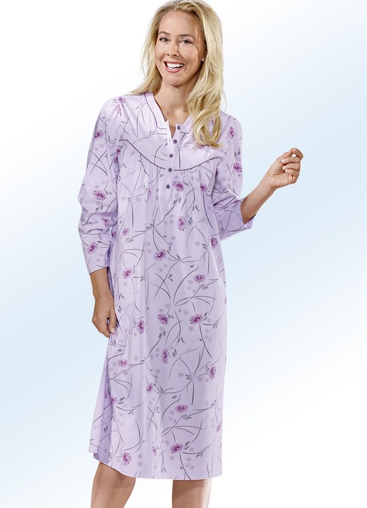 Nachthemden lange mouw - nachthemd met lange mouwen en knoopsluiting, in Größe 038 bis 060, in Farbe KROKUS-MEERKLEURIG Ansicht 1
