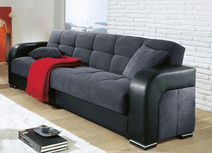 Slaap sofa`s - Functioneel gestoffeerd meubilair gemaakt van hoogwaardig kunstleer, in Farbe ZWART-ANTRACIET, in Ausführung Driezits Ansicht 1