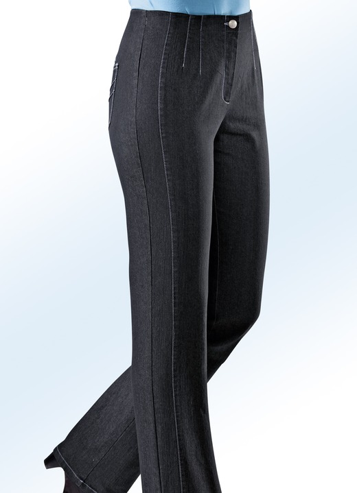 Broeken met knoop- en ritssluiting - Jeans met aangeknipte boord, in Größe 019 bis 096, in Farbe ZWART Ansicht 1