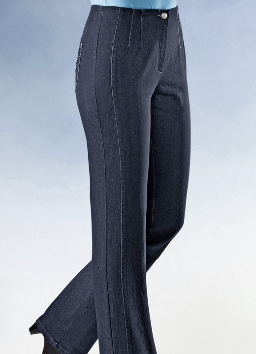 Broeken met knoop- en ritssluiting - jeans met een cropped tailleband Broeken met knoop- en ritssluiting - jeans met een cropped tailleband, in Größe 019 bis 096, in Farbe DONKERBLAUW