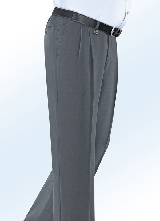 Broeken - Klaus Modelle broek met lage taille met sierhanger in 4 kleuren, in Größe 024 bis 060, in Farbe MIDDELGRIJS GEMÊLEERD Ansicht 1