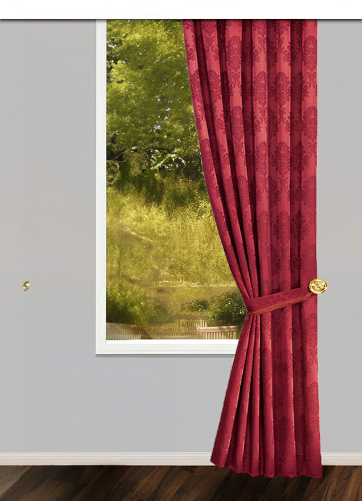 Klassiek - Jacquard bovengordijn met universele railtape, in Größe 501 (H150xB115 cm) bis 60 gordijnhouder, set van 2 (ca. 899 cm), in Farbe WIJNROOD Ansicht 1
