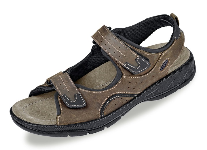 Sandalen & slippers - Sandaal gemaakt van rundleer met een antieke afwerking, in Größe 040 bis 047, in Farbe HAZELNOOTBRUIN-ZWART