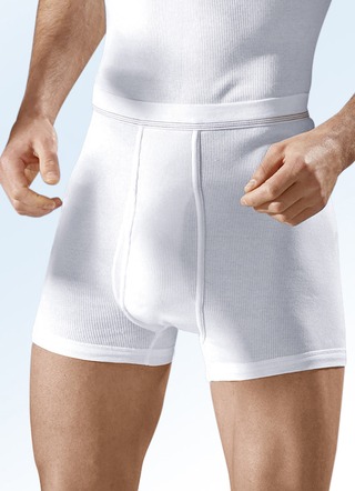 Hermko driepack dubbel geribbelde onderbroek met gulp, wit