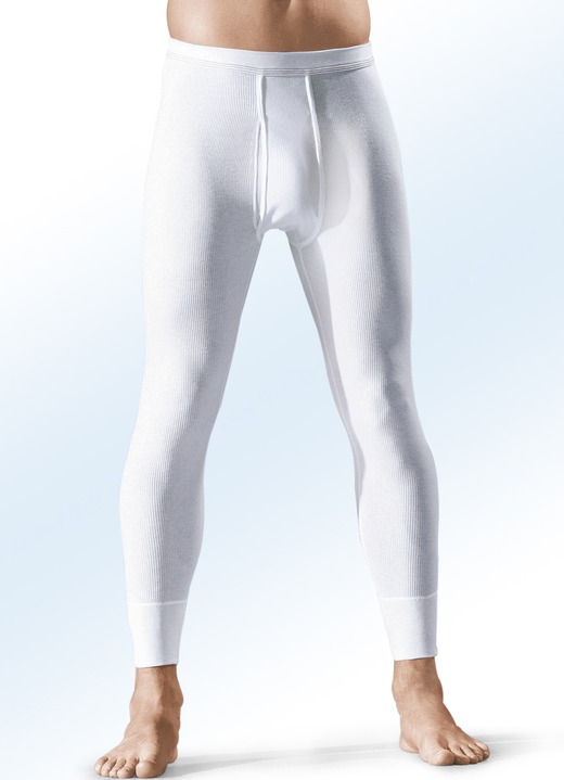 Winter- & speciaal ondergoed - Hermko dubbele ribbroek met gulp, twee stuks, wit, in Größe 005 bis 013, in Farbe WIT