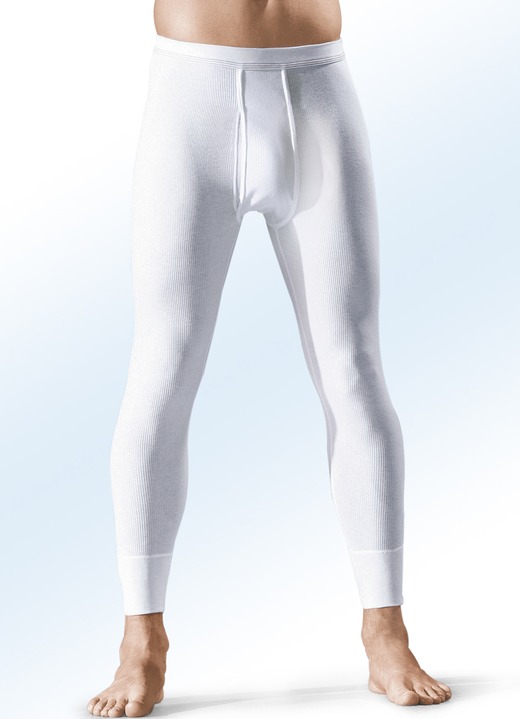 Winter- & speciaal ondergoed - Hermko set van twee onderbroeken met dubbele rib, met gulp, wit, in Größe 005 bis 013, in Farbe WIT