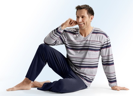 Set van twee pyjama's met V-hals, streepmotief en borstzakje