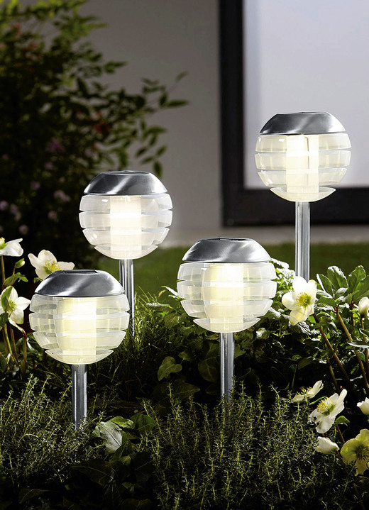 Tuinverlichting - Solarlamp met Softone LED, set van 4, in Farbe ROESTVRIJ STAAL