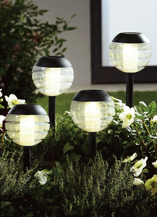 - Lamp op zonne-energie, set van 4, met softtone-LED, in Farbe ZWART