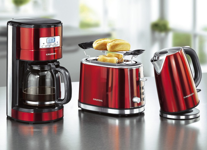 Koffieapparaten - Grundig ontbijtserie gemaakt van hoogwaardig gelakt roestvrij staal, in Farbe ROOD, in Ausführung Waterkoker