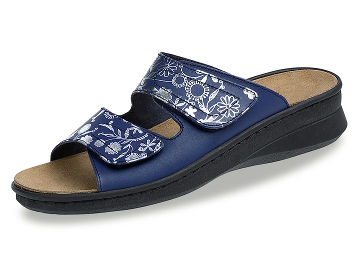 Sandalen & slippers - Muiltjes met bloemenprint, in Größe 036 bis 042, in Farbe BLAUW Ansicht 1