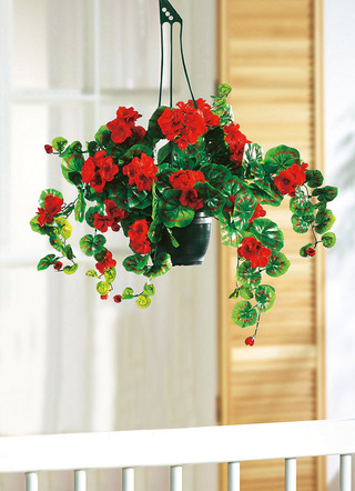 Geranium hangpot met bedrieglijk echt lijkende geraniums