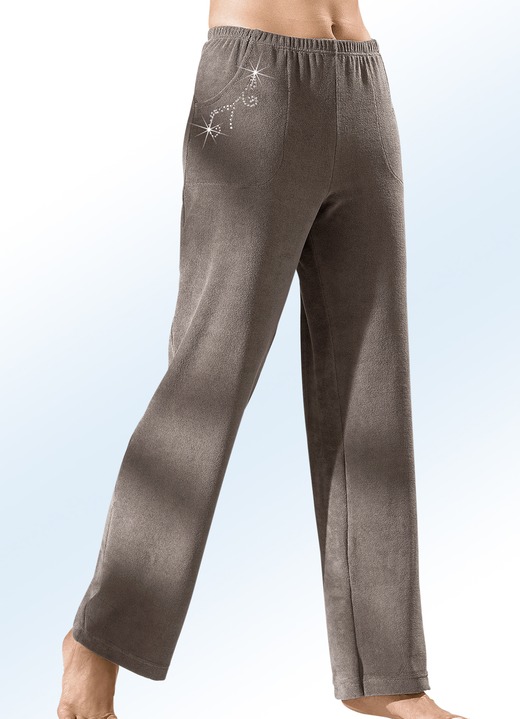Vrijetijds pantalons - Broek met mooie edelsteenversiering, in Größe 018 bis 056, in Farbe TAUPE Ansicht 1