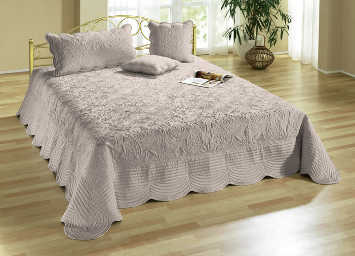 Woontextiel - Satijnen kussenslopen en spreien met borduursel, in Größe 873 (voor eenpersoonsbed, 140 x 210 cm ) bis 924 (1 kussensloop, 40 x 80 cm), in Farbe BEIGE Ansicht 1