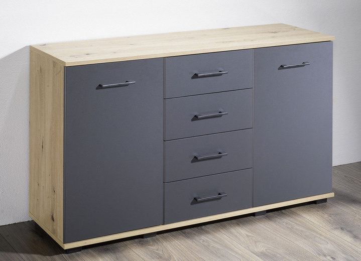 Meubels - Ladekasten in hoogwaardig, stabiel design, in Farbe AMBACHTELIJK EIKENGRIJS, in Ausführung Commode, 2 deuren, 4 schuifladen Ansicht 1