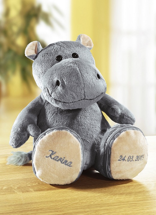 Cadeau-ideeën - Individueel geborduurd knuffelnijlpaard, in Farbe GRIJS